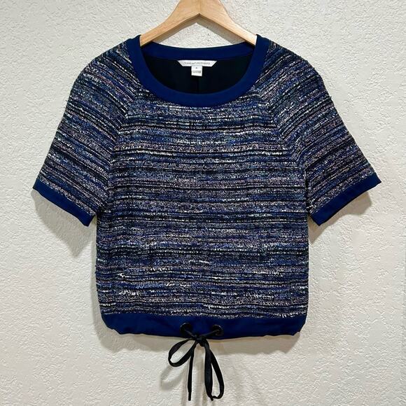 Diane von frustenberg adela tweed short sleeve top womems size medium - Picture 2 of 12